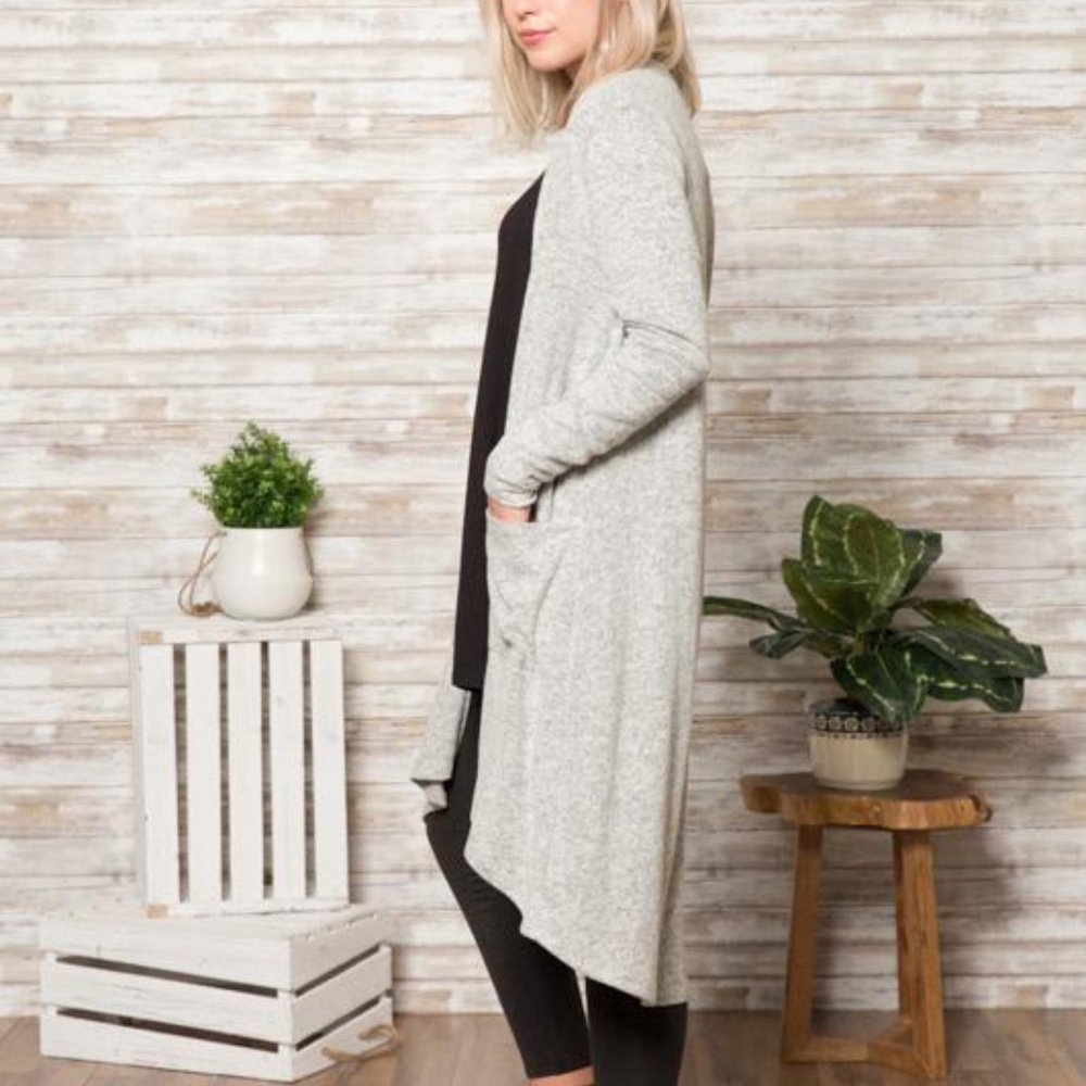 Heather Grey Hacci Brush Duster Cardigan - Picture 3 of 5